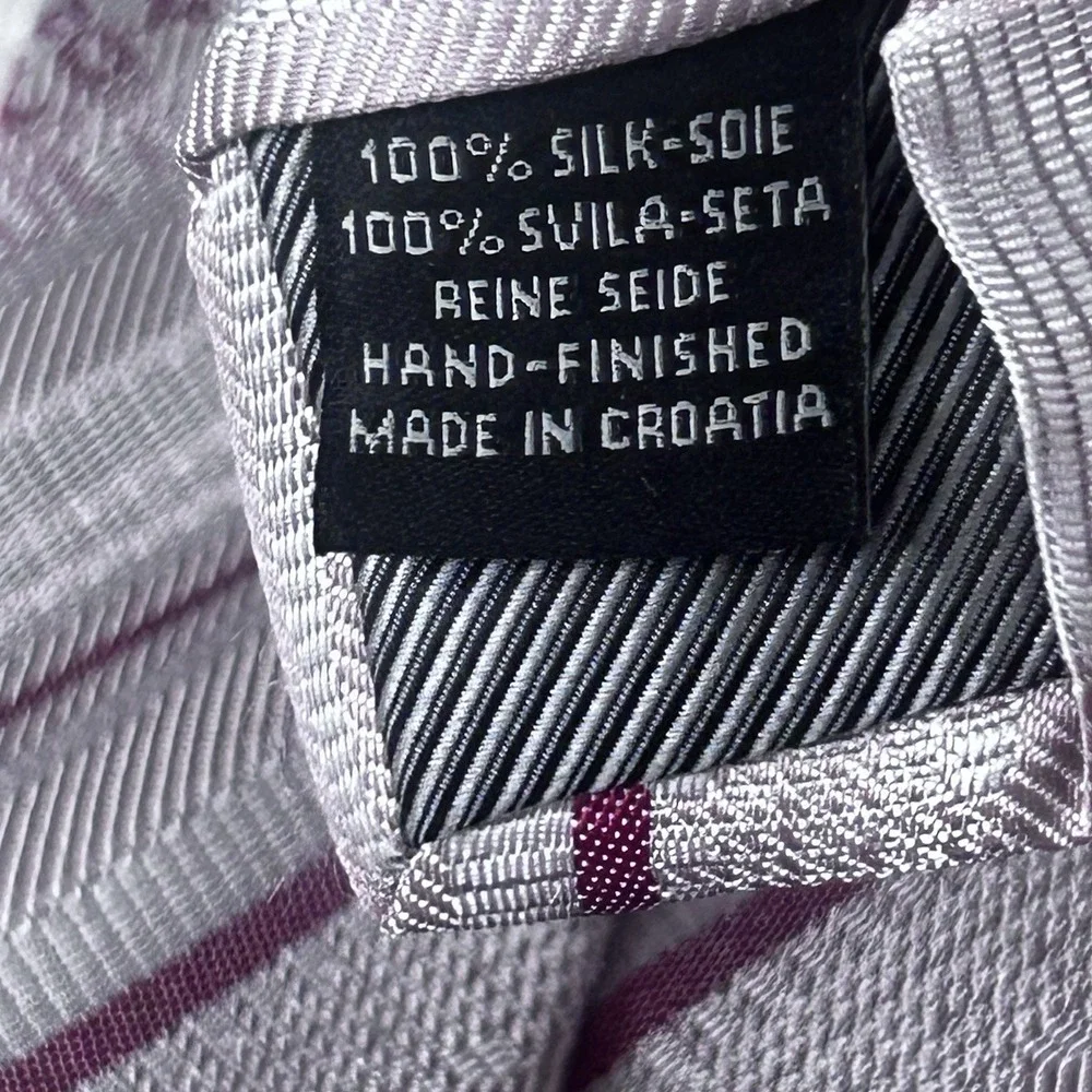 Croata Silk Tie Silver/pink/purple Stripe Hand finished Croatia Limited Edition